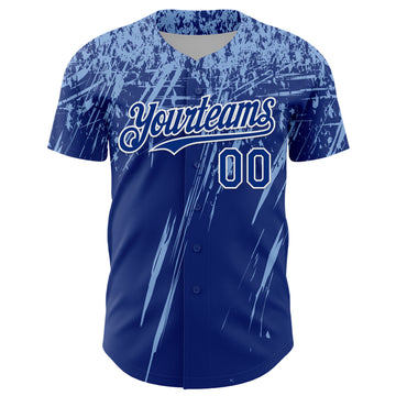 Custom Royal Light Blue-White Distressed Scratch Brush Stroke Authentic Baseball Jersey