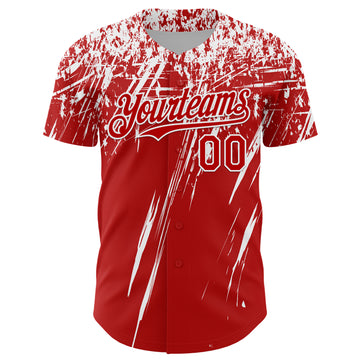 Custom Red White Distressed Scratch Brush Stroke Authentic Baseball Jersey