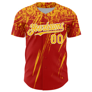 Custom Red Gold-White Distressed Scratch Brush Stroke Authentic Baseball Jersey