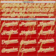 Laden Sie das Bild in den Galerie-Viewer, Custom Red Old Gold-White Distressed Scratch Brush Stroke Authentic Baseball Jersey
