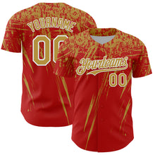 Laden Sie das Bild in den Galerie-Viewer, Custom Red Old Gold-White Distressed Scratch Brush Stroke Authentic Baseball Jersey
