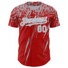 Laden Sie das Bild in den Galerie-Viewer, Custom Red Gray-White Distressed Scratch Brush Stroke Authentic Baseball Jersey
