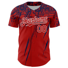 Laden Sie das Bild in den Galerie-Viewer, Custom Red Navy-White Distressed Scratch Brush Stroke Authentic Baseball Jersey
