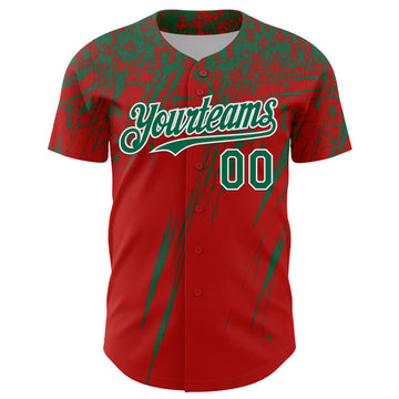 Custom Red Kelly Green-White Distressed Scratch Brush Stroke Authentic Baseball Jersey