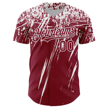 Custom Crimson White Distressed Scratch Brush Stroke Authentic Baseball Jersey
