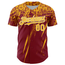 Загрузить изображение в средство просмотра галереи, Custom Crimson Gold-White Distressed Scratch Brush Stroke Authentic Baseball Jersey
