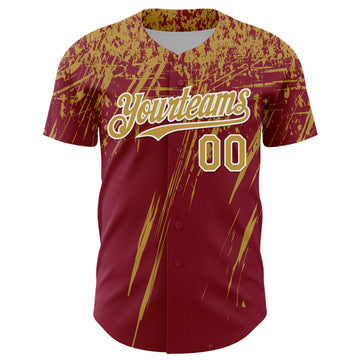 Custom Crimson Old Gold-White Distressed Scratch Brush Stroke Authentic Baseball Jersey
