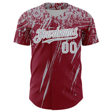Load image into Gallery viewer, Custom Crimson Gray-White Distressed Scratch Brush Stroke Authentic Baseball Jersey

