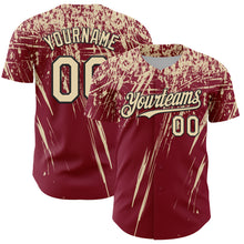 Load image into Gallery viewer, Custom Crimson Cream-Black Distressed Scratch Brush Stroke Authentic Baseball Jersey
