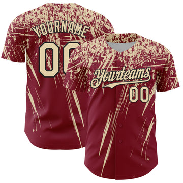 Custom Crimson Cream-Black Distressed Scratch Brush Stroke Authentic Baseball Jersey