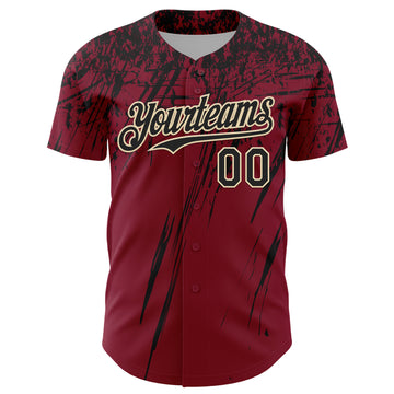 Custom Crimson Black-Cream Distressed Scratch Brush Stroke Authentic Baseball Jersey