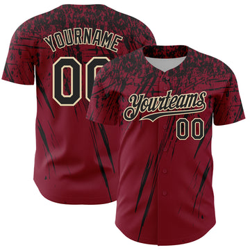 Custom Crimson Black-Cream Distressed Scratch Brush Stroke Authentic Baseball Jersey