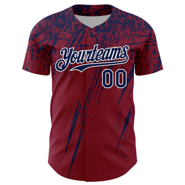 Custom Crimson Navy-White Distressed Scratch Brush Stroke Authentic Baseball Jersey