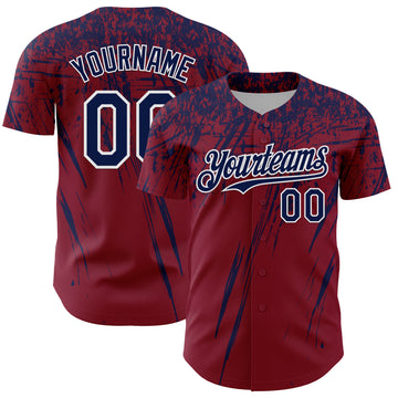 Custom Crimson Navy-White Distressed Scratch Brush Stroke Authentic Baseball Jersey