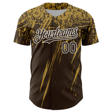 Custom Brown Old Gold-White Distressed Scratch Brush Stroke Authentic Baseball Jersey
