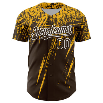 Custom Brown Gold-White Distressed Scratch Brush Stroke Authentic Baseball Jersey