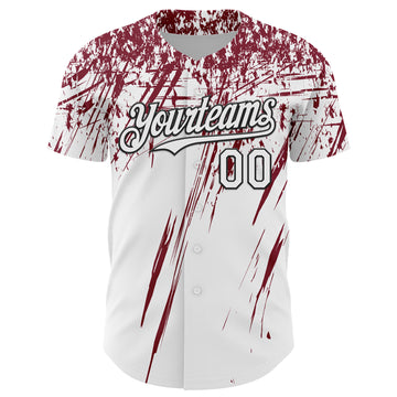 Custom White Crimson-Black Distressed Scratch Brush Stroke Authentic Baseball Jersey