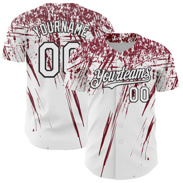 Custom White Crimson-Black Distressed Scratch Brush Stroke Authentic Baseball Jersey