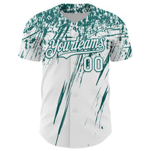 Load image into Gallery viewer, Custom White Teal Distressed Scratch Brush Stroke Authentic Baseball Jersey
