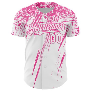Custom White Pink Distressed Scratch Brush Stroke Authentic Baseball Jersey
