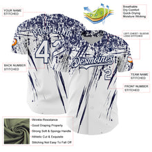 Load image into Gallery viewer, Custom White Navy Distressed Scratch Brush Stroke Authentic Baseball Jersey
