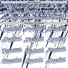 Load image into Gallery viewer, Custom White Navy Distressed Scratch Brush Stroke Authentic Baseball Jersey
