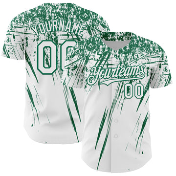 Custom White Kelly Green Distressed Scratch Brush Stroke Authentic Baseball Jersey