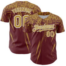Load image into Gallery viewer, Custom Burgundy Old Gold-White Distressed Scratch Brush Stroke Authentic Baseball Jersey
