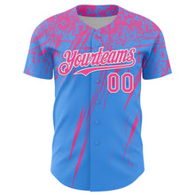 Laden Sie das Bild in den Galerie-Viewer, Custom Electric Blue Pink-White Distressed Scratch Brush Stroke Authentic Baseball Jersey
