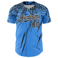 Laden Sie das Bild in den Galerie-Viewer, Custom Electric Blue Black-White Distressed Scratch Brush Stroke Authentic Baseball Jersey

