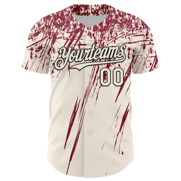 Custom Cream Crimson-Black Distressed Scratch Brush Stroke Authentic Baseball Jersey