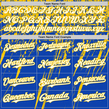 Загрузить изображение в средство просмотра галереи, Custom Thunder Blue White-Yellow Distressed Scratch Brush Stroke Authentic Baseball Jersey
