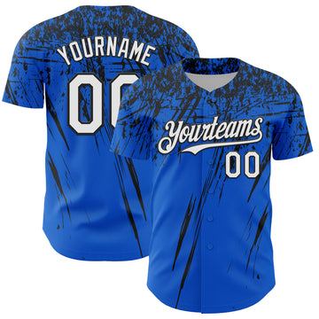 Custom Thunder Blue White-Black Distressed Scratch Brush Stroke Authentic Baseball Jersey