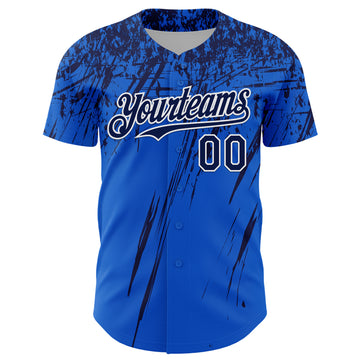 Custom Thunder Blue Navy-White Distressed Scratch Brush Stroke Authentic Baseball Jersey