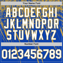 Загрузить изображение в средство просмотра галереи, Custom Thunder Blue White-Old Gold Distressed Scratch Brush Stroke Authentic Baseball Jersey
