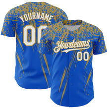 Загрузить изображение в средство просмотра галереи, Custom Thunder Blue White-Old Gold Distressed Scratch Brush Stroke Authentic Baseball Jersey
