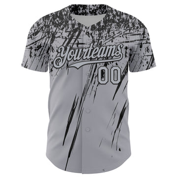 Custom Gray Black Distressed Scratch Brush Stroke Authentic Baseball Jersey