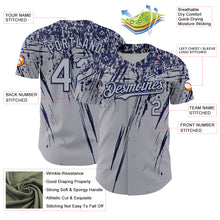 Load image into Gallery viewer, Custom Gray Navy Distressed Scratch Brush Stroke Authentic Baseball Jersey
