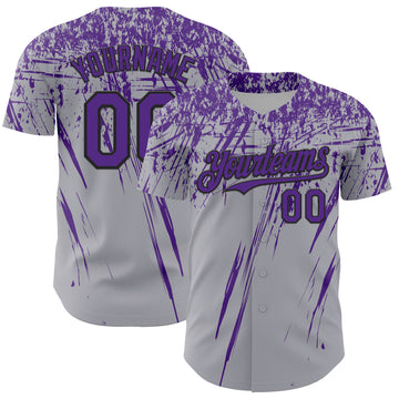 Custom Gray Purple-Black Distressed Scratch Brush Stroke Authentic Baseball Jersey