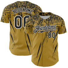Load image into Gallery viewer, Custom Old Gold Black-White Distressed Scratch Brush Stroke Authentic Baseball Jersey
