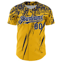 Load image into Gallery viewer, Custom Gold Navy-White Distressed Scratch Brush Stroke Authentic Baseball Jersey
