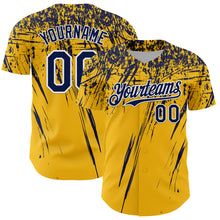Load image into Gallery viewer, Custom Gold Navy-White Distressed Scratch Brush Stroke Authentic Baseball Jersey

