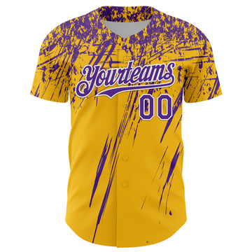 Custom Gold Purple-White Distressed Scratch Brush Stroke Authentic Baseball Jersey