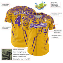 Laden Sie das Bild in den Galerie-Viewer, Custom Gold Purple-White Distressed Scratch Brush Stroke Authentic Baseball Jersey
