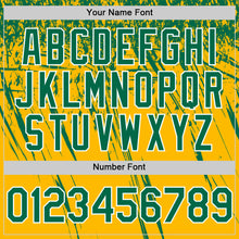 Load image into Gallery viewer, Custom Gold Kelly Green-White Distressed Scratch Brush Stroke Authentic Baseball Jersey
