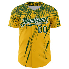 Laden Sie das Bild in den Galerie-Viewer, Custom Gold Green-White Distressed Scratch Brush Stroke Authentic Baseball Jersey
