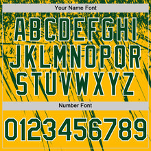 Laden Sie das Bild in den Galerie-Viewer, Custom Gold Green-White Distressed Scratch Brush Stroke Authentic Baseball Jersey
