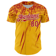 Load image into Gallery viewer, Custom Gold Red-White Distressed Scratch Brush Stroke Authentic Baseball Jersey
