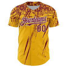 Load image into Gallery viewer, Custom Gold Crimson-White Distressed Scratch Brush Stroke Authentic Baseball Jersey
