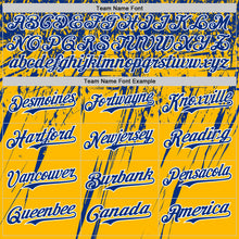 Load image into Gallery viewer, Custom Gold Royal-White Distressed Scratch Brush Stroke Authentic Baseball Jersey
